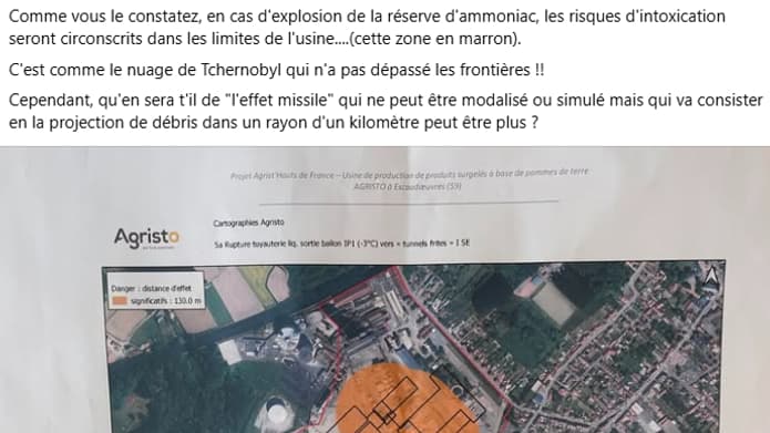 Capture d'écran d'une publication Facebook de la page AQVERSE contre l'installation d'une usine de frites surgelées à Escaudœuvres