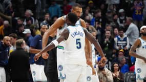 Rudy Gobert et Anthony Edwards avec les Minnesota Timberwolves contre les Denver Nuggets, le 29/03/2024 en NBA