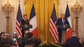 Donald Trump et Emmanuel Macron à la Maison Blanche à Washington ce lundi 24 février 2024.