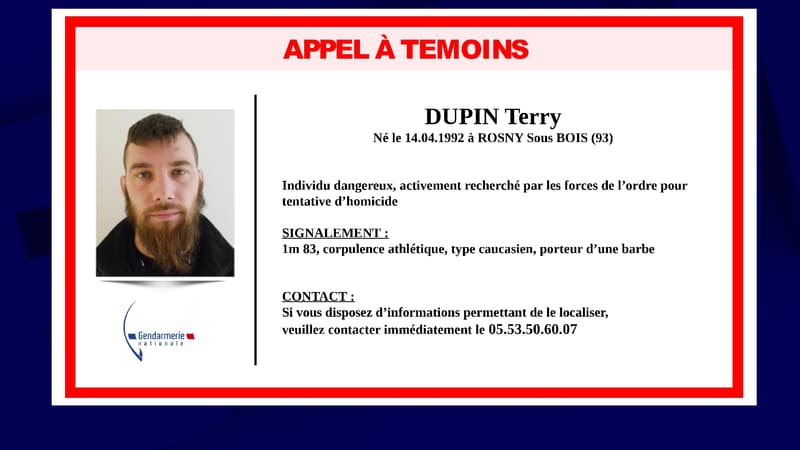 L'appel à témoins pour retrouver Terry Dupin, le forcené recherché en Dordogne
