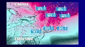 Une carte des températures aux États-Unis et au Canada ce samedi