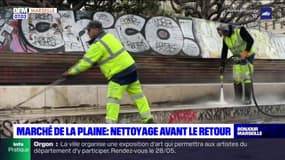 Marseille: nettoyage du marché de la Plaine avant le retour des forains