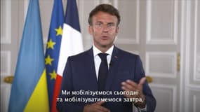 Emmanuel Macron adresse un message aux Ukrainiens à l'occasion de leur fête nationale, le 24 août 2022.