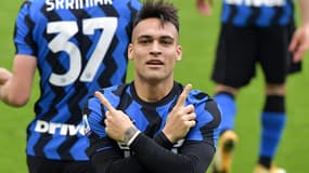 Lautaro Martinez après son but lors du derby milanais le 21 février 2021