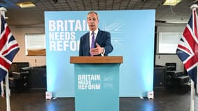 Nigel Farage, leader du Reform UK, prend la parole lors d'un évènement de campagne le 17 juin 2024