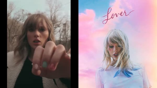 Le vernis multicolore de Taylor Swift dans une vidéo de 2018 (à gauche) annonçait l'esthétique de son album suivant, sorti un an et demi plus tard (à droite)
