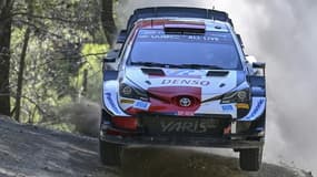 La Toyota Yaris, pilotée par le Français Thierry Ogier, lors du Rallye de l'Acropole, le 10 septembre 2021 à Agioi Theodoroi