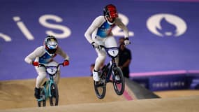 Les Français Joris Daudet et Sylvain André sur la demi-finale du BMX racing, 2 août 2024