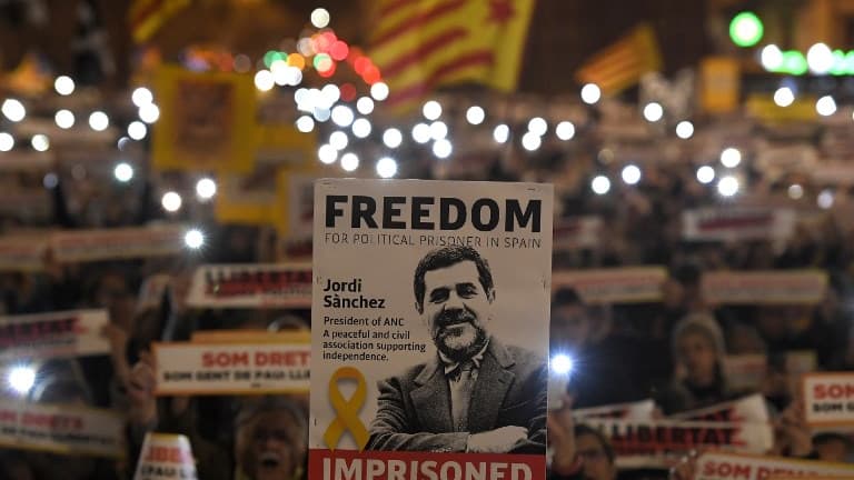 Une manifestation pour la libération de Jordi Sanchez en janvier 2018 à Barcelone.