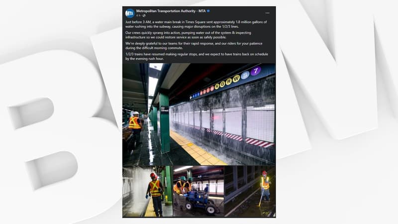 États-Unis: la station de métro Times Square à New York touchée par une inondation spectaculaire