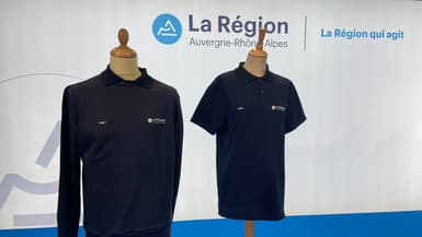 Les futurs uniformes de cinq établissements d'Auvergne-Rhône-Alpes, utilisés dès la rentrée de septembre 2024, dévoilés le 21 décembre 2023.