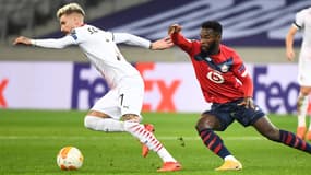 Samu Castillejo et Jonathan Bamba lors de Lille-Milan, le 26 novembre 2020