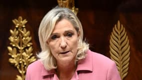La cheffe de file des députés du Rassemblement National Marine Le Pen, le 23 octobre 2023 à l'Assemblée, à Paris