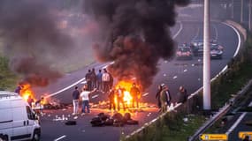 Manifestation sur l'autoroute A1 près de Roye le 29 août 2015.