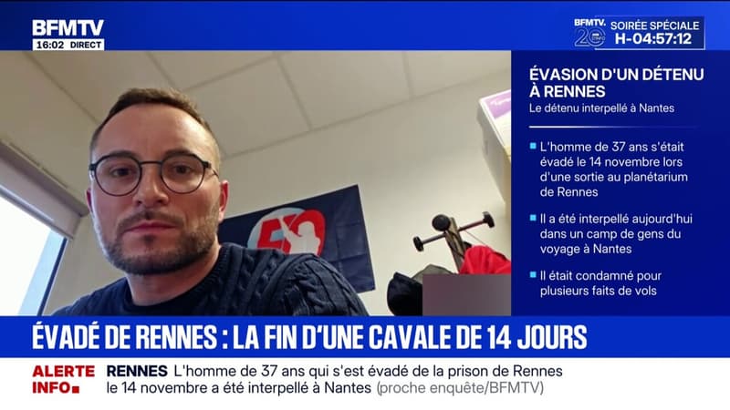 "C'est un soulagement", confie le secrétaire FO Justice Rennes-Vezin après l'interpellation du détenu évadé lors d'une sortie au planétarium