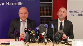 Le procureur de la République de Marseille Nicolas Bessonne et Pierre-Edouard Colliex, préfet de police des Bouches-du-Rhône.