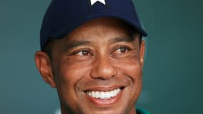 L'Américain Tiger Woods, lors d'une conférence de presse, le 18 juillet 2020 à Dublin (Ohio), après le 3e tour du tournoi du Memorial 