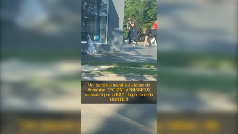 Capture d'écran d'une vidéo montrant l'interpellation d'un homme à Vénissieux.