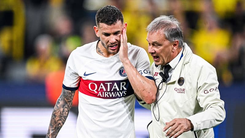 Lucas Hernandez à sa sortie du terrain au Signal Iduna Park, le 1er mai 2024.