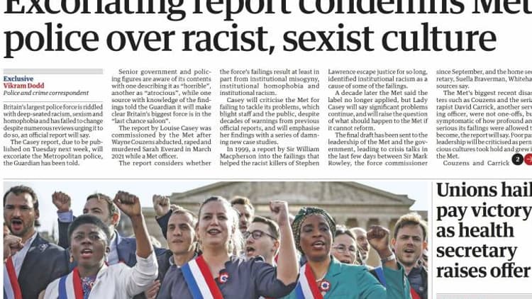 La une du Guardian di 17 mars 2023 