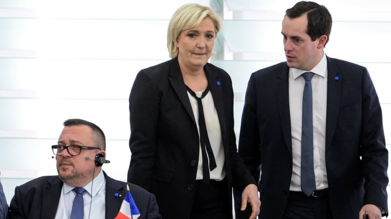 Nicolas Bay et Marine Le Pen au Parlement européen le 5 avril 2017.
