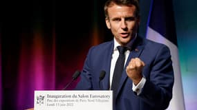 Emmanuel Macron à l'inauguration du Salon Eurosatory, à Paris, le 13 juin 2022