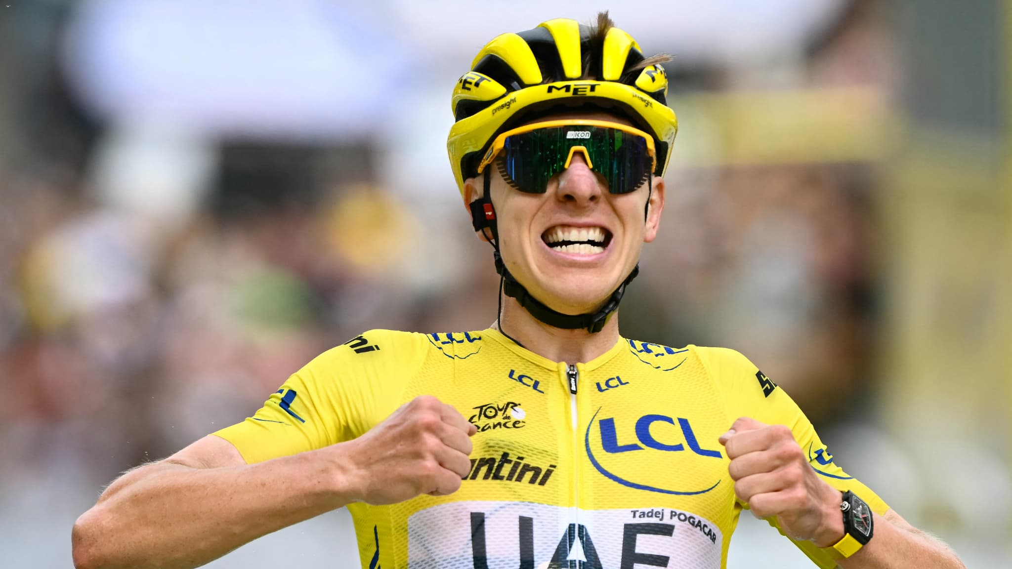 La joie de Tadej Pogacar, vainqueur de la 14e étape du Tour de France