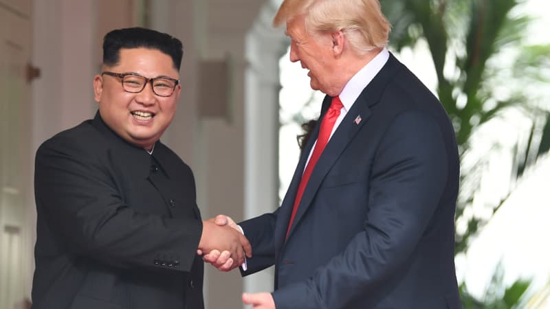 Kim Jong-un et Donald Trump, le 12 juin 2018 à Singapour. - Saul Loeb - AFP