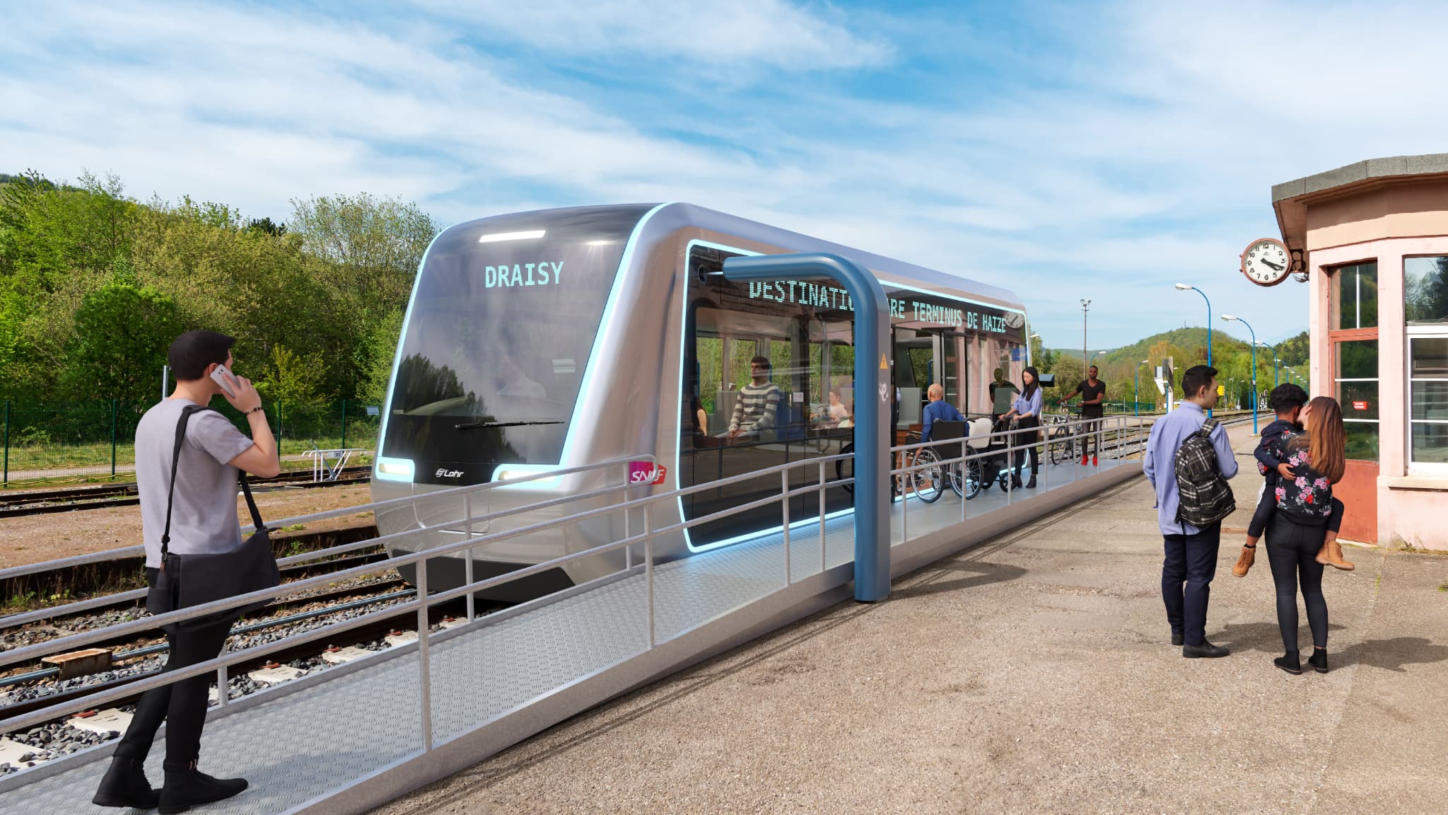 Draisy de la SNCF avec son système de recharge à quai Draisy de la SNCF avec son système de recharge à quai