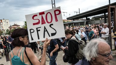 Environ 600 personnes ont manifesté dimanche "pour un avenir sans PFAS" à Oullins (Rhône)