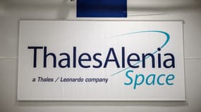 Le logo de Thales Alenia Space à Toulouse, le 21 mars 2023. (photo d'illustration).
