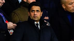 Nasser al-Khelaïfi dans les tribunes du Parc des Princes pendant un match du PSG, le 5 mars 2025