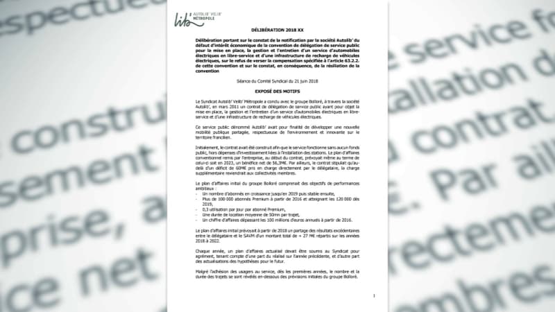 Dans cette délibération, le SAVM résume les raisons qui le conduise à demander la résiliation du contrat avec Bolloré. 