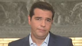Le Premier ministre grec Alexis Tsipras, s'exprimant lors d'une allocution télévisée, le 20 août 2015.