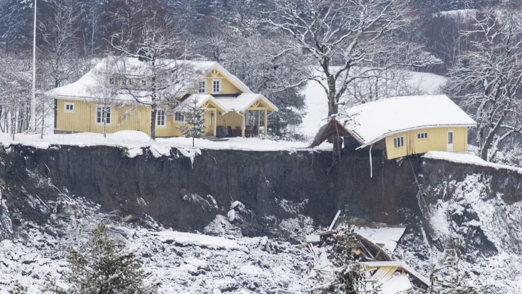 Le glissement de terrain en Norvège à Ask, le 1er janvier 2021. Le glissement de terrain en Norvège à Ask, le 1er janvier 2021.