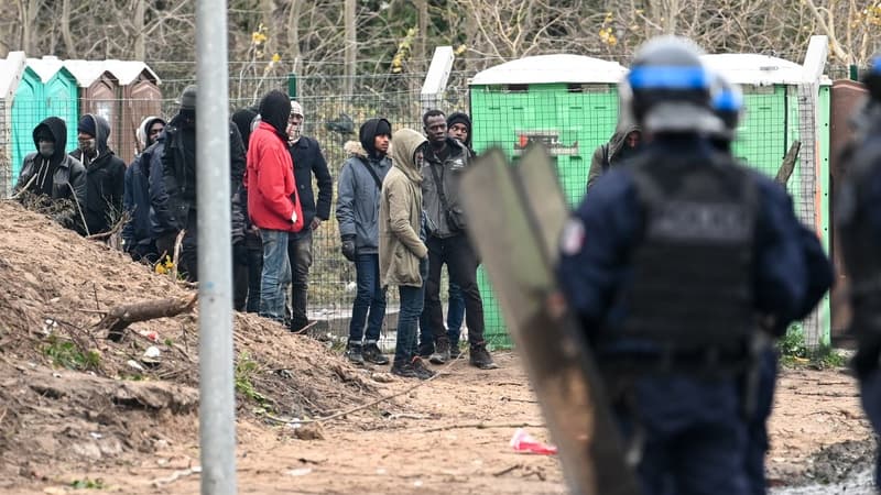 Des policiers près d'un campement de migrants à Calais (photo d'illustration)