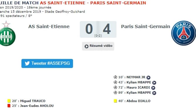 La feuille de match de la LFP
