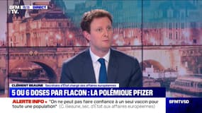 Vaccin Pfizer: selon Clément Beaune, "le prix a été fixé et sera payé au nombre de doses, 5 par flacon"