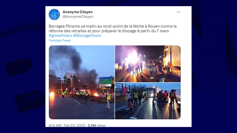 Une manifestation inopinée contre la réforme des retraites est organisée ce jeudi matin au niveau du carrefour de la Motte à Rouen. 
