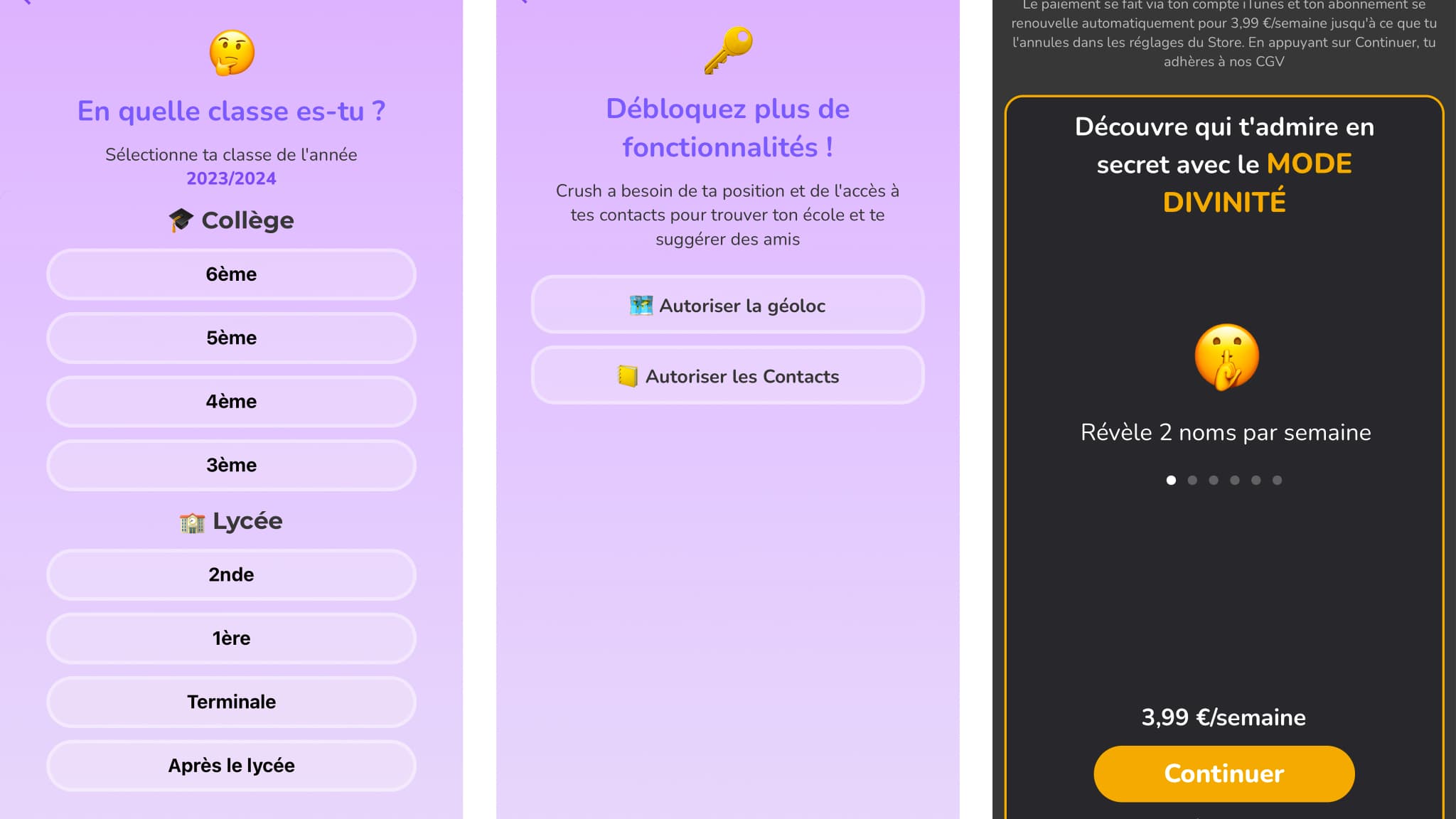 Captures d'écran de l'application "Crush"