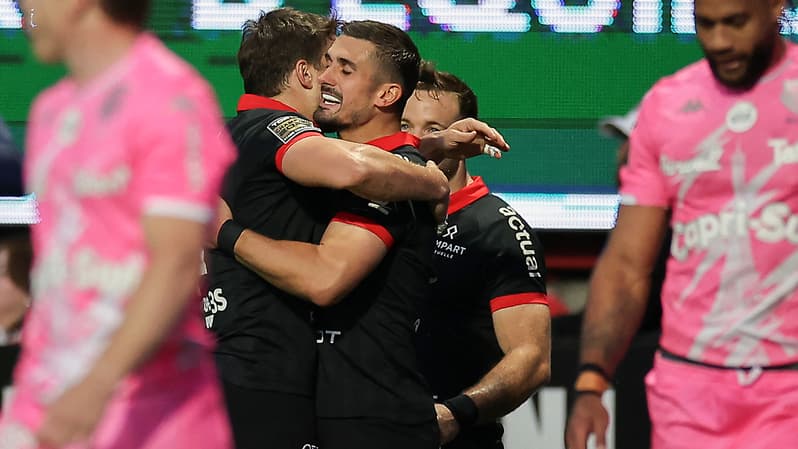 Ramos fête l'essai toulousain face au Stade Français, 12 mai 2024