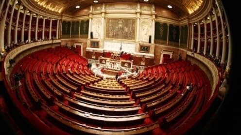 L'hémicycle de l'Assemblée nationale, au Palais Bourbon, où siègent les députés.