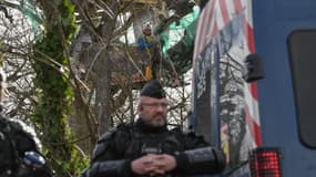 Des forces de l'ordre sur la ZAD de l'autoroute A69 Toulouse - Castres le 22 février 2024