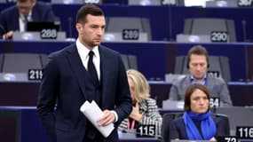 Jordan Bardella, président du Rassemblement national et eurodéputé, le 22 janvier 2025 au Parlement européen, à Strasbourg.