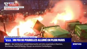 Manifestation spontanée contre la réforme des retraites: des dizaines de poubelles incendiées à Paris