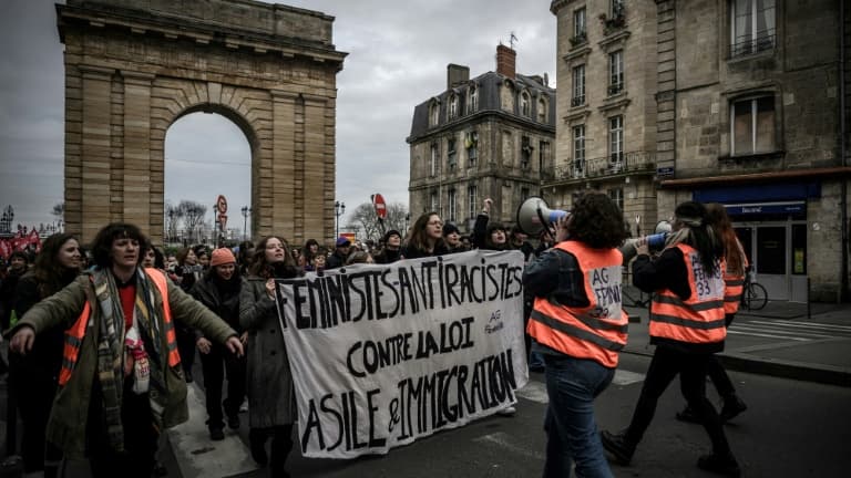 Manifestation contre la loi immigration, à Paris, le 14 janvier 2024
