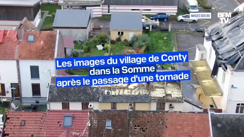 Le village de Conty vu du ciel après le passage d'une tornade