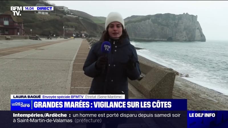 Grandes marées: des plages interdites au public à Étretat en Seine-Maritime