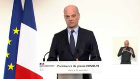 Jean-Michel Blanquer lors de la conférence de presse du gouvernement le 22 avril 2021.