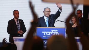 Benjamin Netanyahu s'adresse à ses partisans, le 17 mars 2015, à Tel-Aviv.